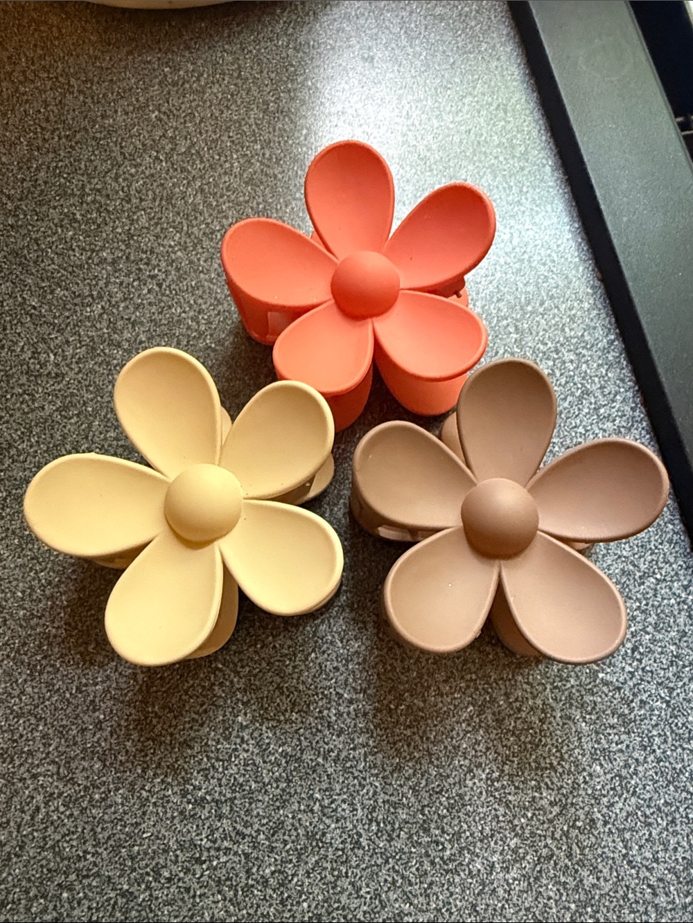 Kids Flower Hair Clips - Set of 3 (Yellow, Coral, Tan)